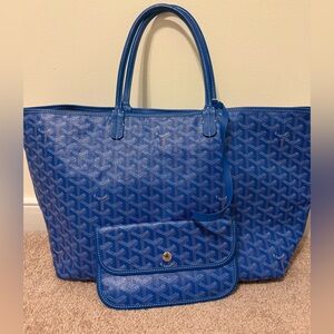 Authentic Blue Goyard St Louis Tote Bag with Pouch